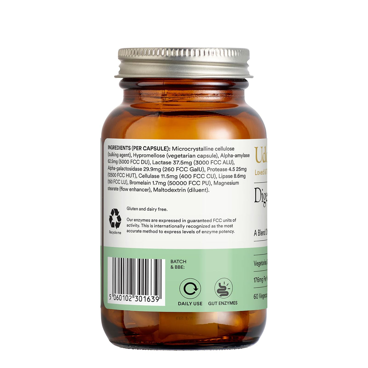 Udo's Choice Digestive Enzymes Supplement – UDO’s Choice Enzyme Blend – 7 Plant-Based Enzymes for Protein, Carb & Fat Digestion – Supports Nutrient Absorption – Gluten & Dairy Free – 90 Vegecaps – One a Day