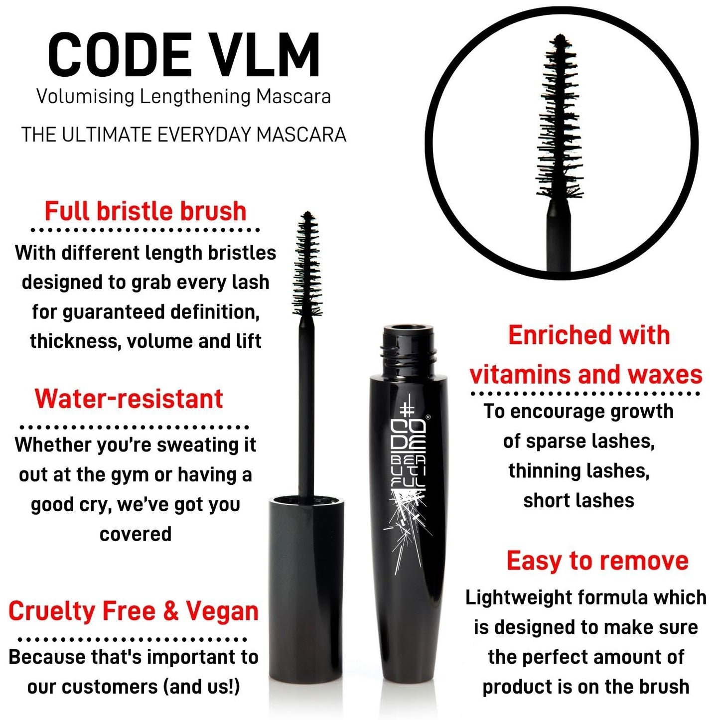 Code Beautiful CODE Beautiful Lash Kit, The Ultimate Lash Kit for Volume and Length, Mascara Primer and Black Mascara, Cruelty Free and Vegan Mascara for Sensitive Eyes 12ml