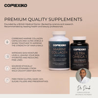 CORREXIKO Marine Collagen Capsules & Ultra Omega 3 Supplement Bundle - 2000mg Hydrolysed Collagen Peptides with Vitamins - High Strength Omega 3 Capsules - for Hair, Skin & Nails - 30 Day Supply