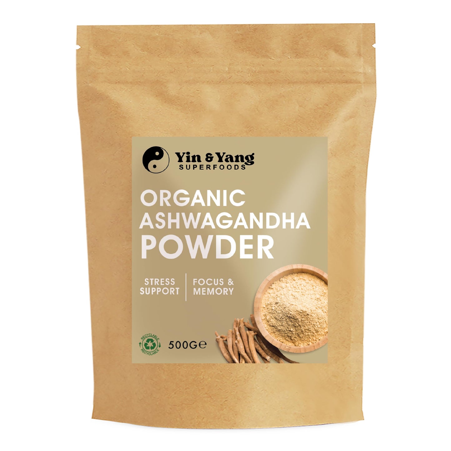 Organic Ashwagandha Powder 500g, by Yin & Yang Superfoods. 100% Pure and Raw - Premium Quality. Vegan, Gluten Free & Palm Oil Free.