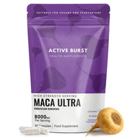 MacaRoot Ultra – Maca Root Capsules 8000mg | Peruvian Ginseng 10:1 Extract | 1.6mg Macamides | Energy, Mood & Hormone Support | Vegan, UK Produced, Lab Tested | 90 Capsules | ActiveBurst Nutrition