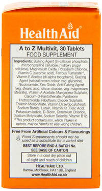 HealthAid A to Z Multivitamins and Minerals, 30 Vegetarian Tablets
