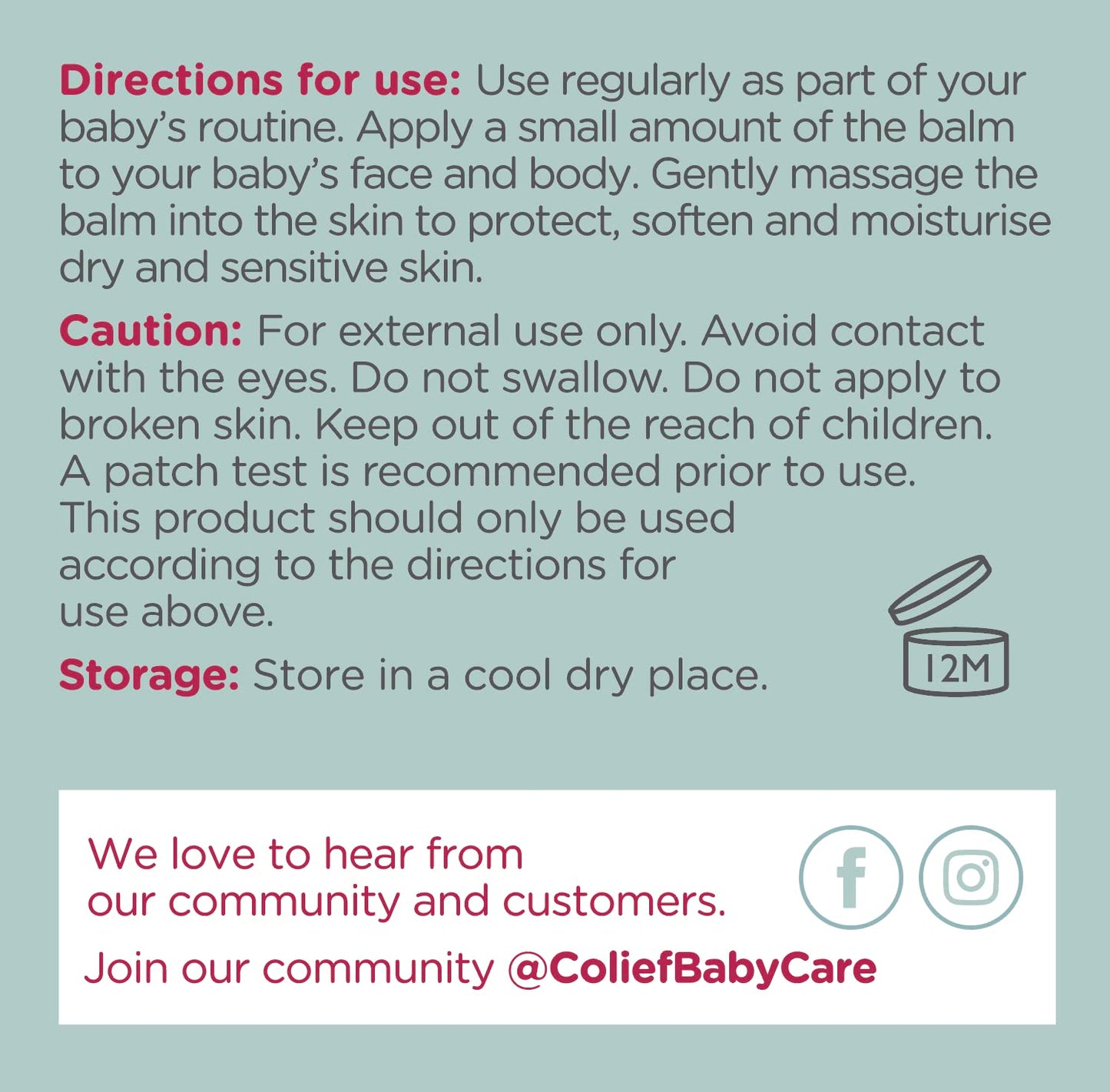 Colief Baby Face Balm | 100% Natural Oils & Butters for Infants | Gently Moisturise Baby's Dry & Sensitive Skin | Contains Shea Butter, Chamomile, Rosehip Oil, Coconut Oil | for Babies 3+ Months 50g