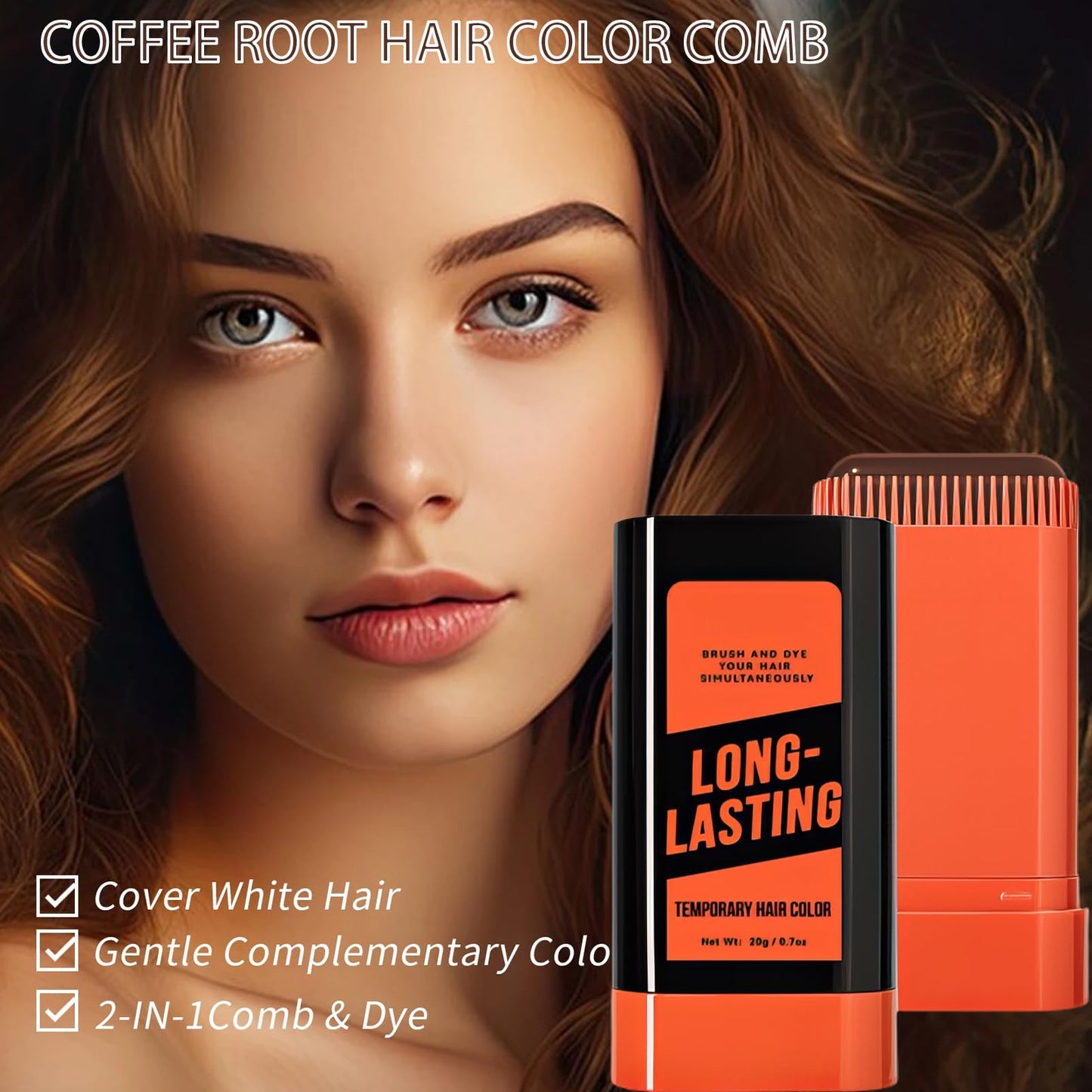 DMQ Hair Color Stick, 20g Coffee Root Hair Color Comb, Root Touch-Up Brush, Temporary Hair Concealer Stick with Comb for Gray Hair Coverage,Wash in Wash Out Hair Colour