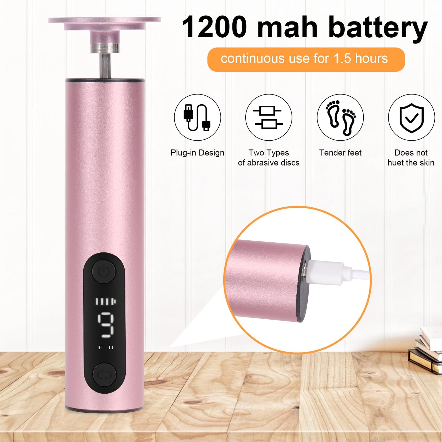 jianyana Jianyana 2 in 1 Electric Foot File, 9-Speed Pedicure Sets for Feet Electric Foot File with Digital Display Hard Skin Remover for Dry Dead Hard Skin Feet Callus Remover (Rose Gold)