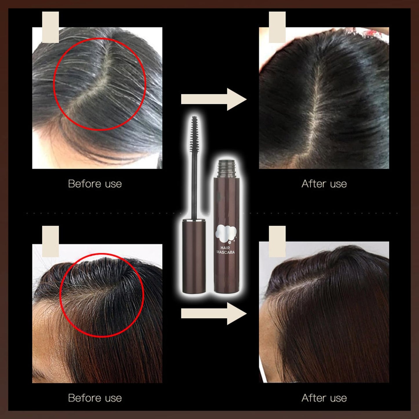 MINSHZEE Dark Brown Hair Roots Correcting Cream, Grey Hair Mascara, Women's Waterproof Hair Roots Colouring Cream, Semi-Permanent Hair Colouring Temporary Brush, Lightweight and Portable, No Hair Damage