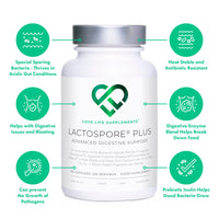 LactoSpore® (Bacillus Coagulans) Plus Spore Based Probiotic | 120 Capsules - 4 Month Supply | Bloating Relief/Gut Health | 15 Billion CFU/g | Includes Digestive Enzymes & Prebiotic Inulin | UK Made