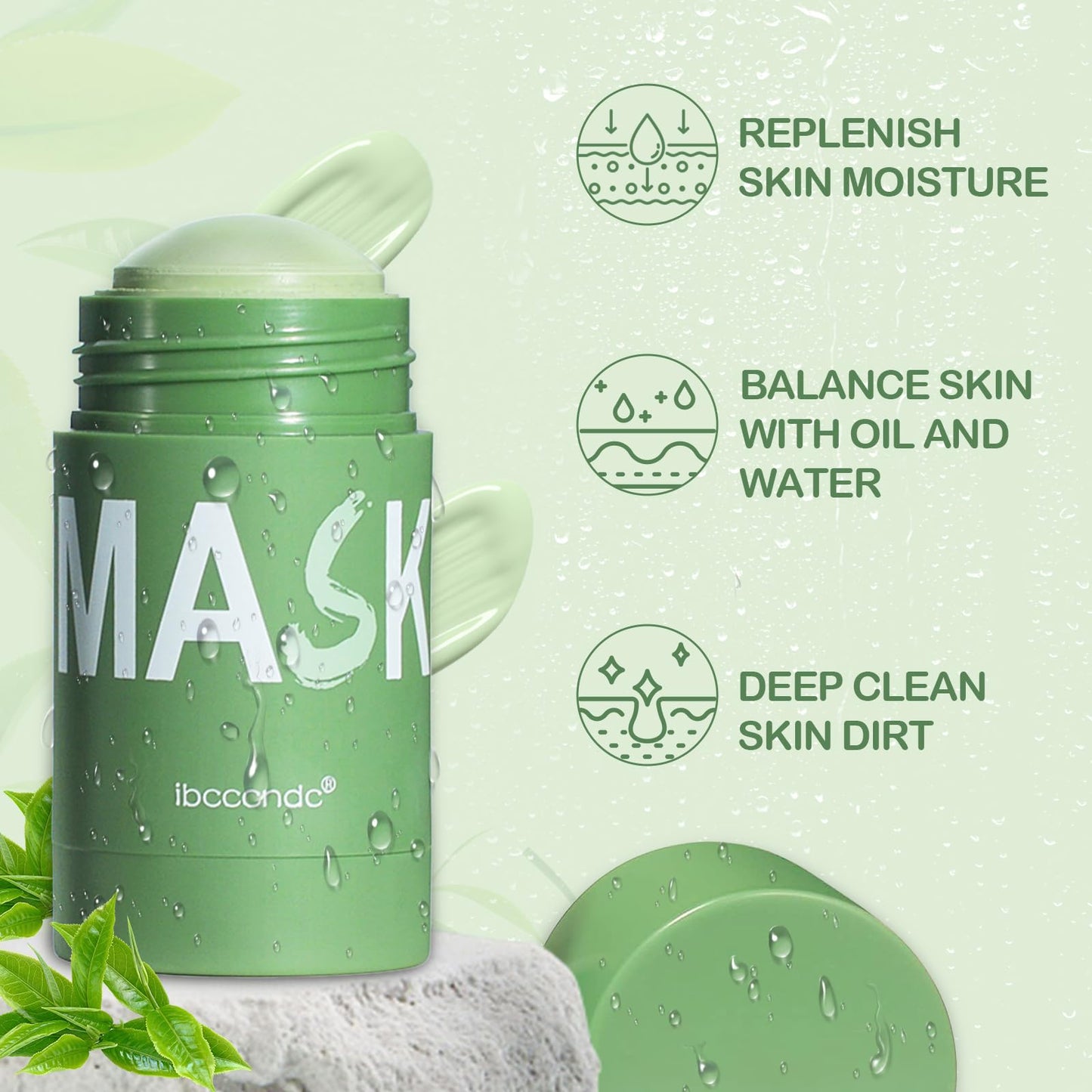 DRTRU Green Tea Mask Stick, Green Tea Deep Cleanse Mask,Blackhead Remover With Green Tea Extract, Deep Cleansing and Moisturizing, Oil Control, Pore Shrinking, Suitable for Women and Men (2 Pcs)