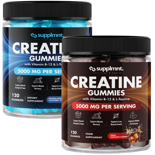 supplmnt. Creatine Gummies 5000mg 120ct Max Strength Muscle Growth/Recovery Supplements for Men & Women Creatine Monohydrate, B12 & L-Taurine Gym Pre Workout Chewable Gummies, 2 Months Supply, Cola & Blueberry