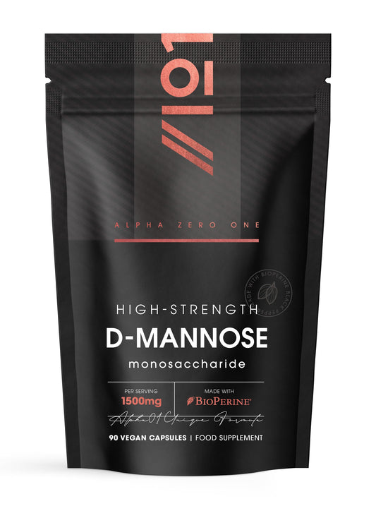 ALPHA01 D-Mannose 1500mg with BioPerine® – 90 Vegan Capsules – Made with BioPerine® Black Pepper for Higher Bioavailability – Resealable and Recyclable Pouch – by Alpha01®