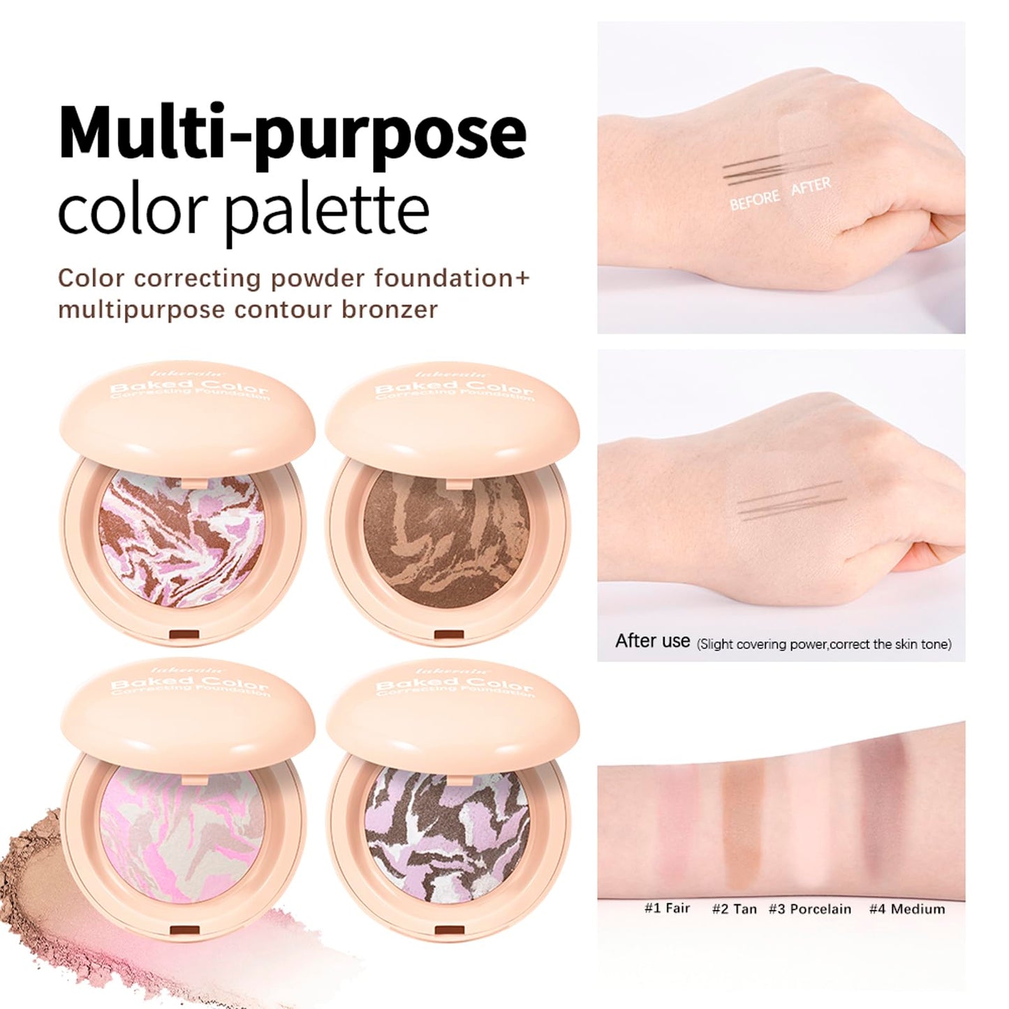 HOPHAT Baked Colour Correcting Powder Foundation – Lightweight Baked Foundation for Mature Skin, Neutralises Redness & Uneven Skin Tone, Natural Smooth Makeup (# 01 Fair)