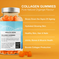 Health Edge Formulas Collagen Gummies - High Strength - for Skin, Hair, Nails, Bones, Muscles & Joints. Hydrolysed Collagen Peptides - Natural Orange Flavour, No Additives or Preservatives