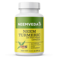 Neemveda Neem Turmeric Capsules with Black Pepper 120 Veg Capsules (Detox, Eczema, Skin Supplement)