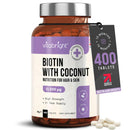 VitaBright Biotin Hair Growth Vitamins | 12000mcg | 400 D-Biotin Tablets with Coconut | Vegan Hair Vitamins for Women and Men | High Strength | Vitamin B7