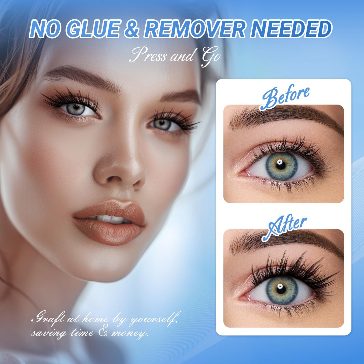 NAGARAKU Pre Glued Cluster Lashes 96 Pcs No Glue Needed Press-on Pre-bond Eyelashes Reusable Self Adhesive DIY Lashes Fox Style (SA-10,0.07mm C Curl 10-14mm)