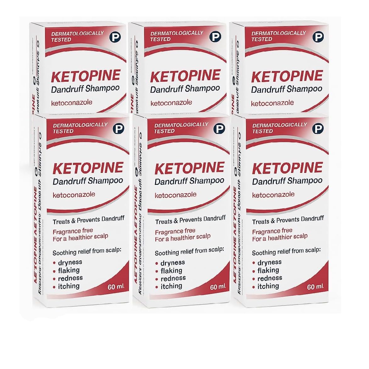 Asrev Healthcare Ketopine 2% Ketoconazole Anti-Dandruff Shampoo 6 x 60ml (6 PACK)