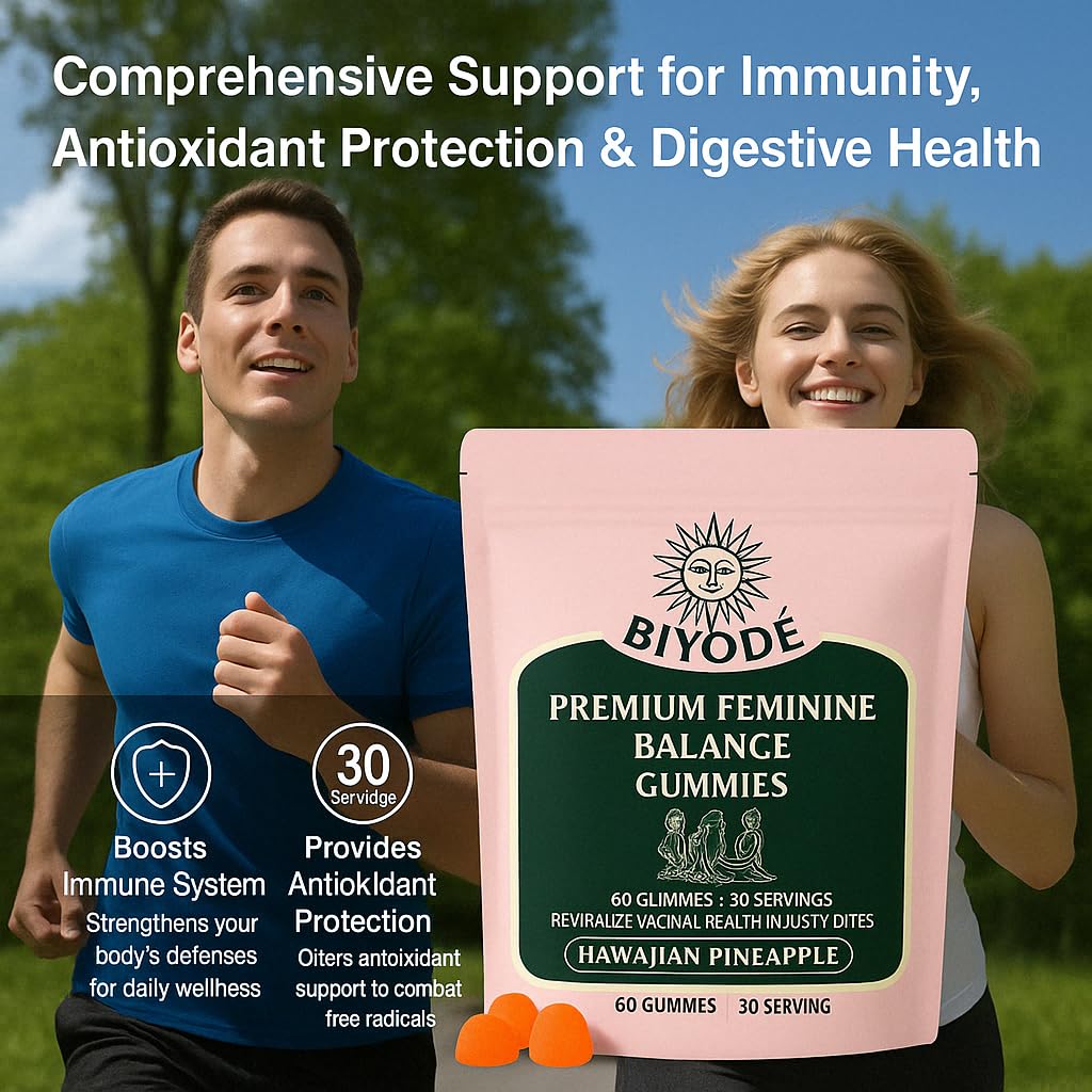 BIYODE Premium Feminine Balance Women’s Probiotic Gummies – Vaginal & Digestive Health Support – with Vitamin C for Immune Boost – Promotes Feminine pH Balance & Gut Flora – Vegan, Gluten-Free, Low Sugar