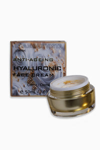 Luxury anti-ageing face cream with 24k gold flakes and hyaluronic acid and collagen. Proud UK manufacturer UKCP-72916130.