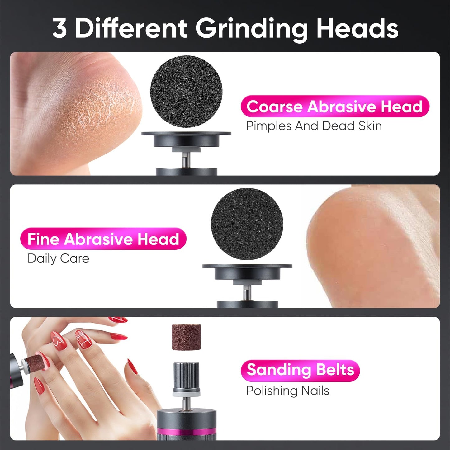 VIHBRAI 2-in-1 Electric Foot Callus Remover & Nail File 9-Speed LCD Pedicure Kit with 13000 RPM 2400mAh Dual Rotation (P/F/R) 3 Sanding Heads & Toe Grinder Hard Skin Remover for Feet & Nails