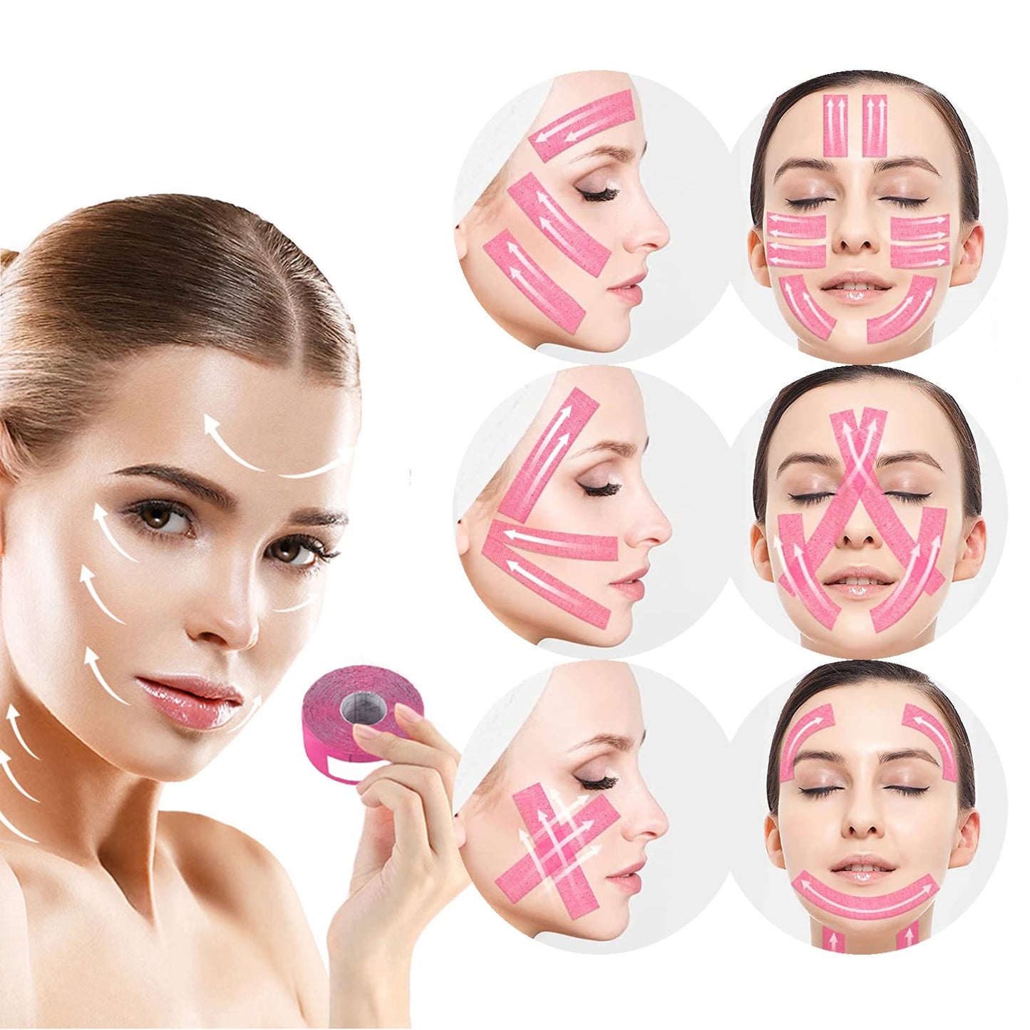 DHinkyoung Face & Forehead Wrinkle Patch, Effective Face Lift Tape, Facial Anti Wrinkle Tape, Non-invasive Wrinkle Remover for Hiding Wrinkles Double Chin Firming Skin (Pink)