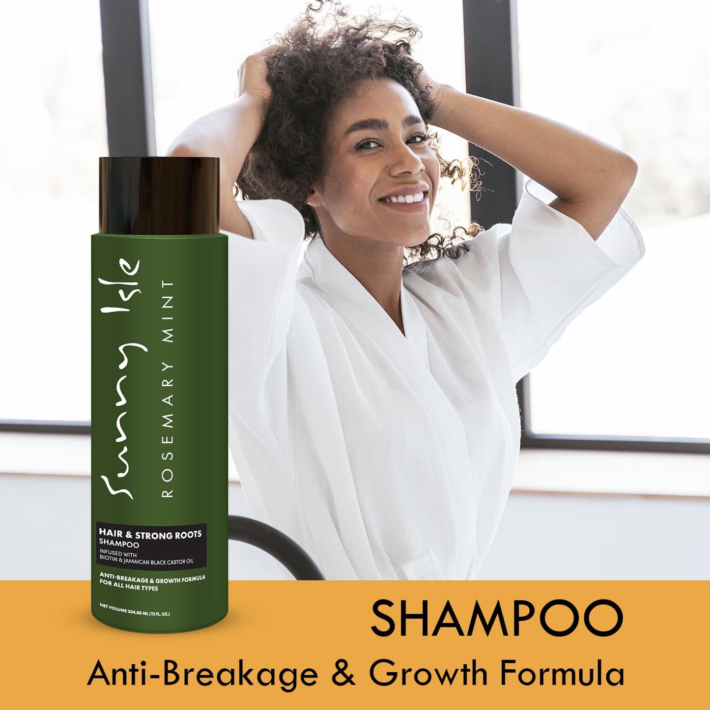 Sunny Isle Rosemary Mint Hair & Strong Roots Shampoo 12oz, Anti-Breakage Formula, Infused with Biotin and Jamaican Black Castor Oil, All Hair Types