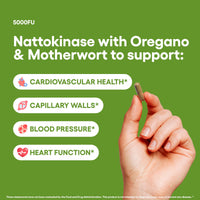 Natural Foundation Nattokinase 5000FU Arterial Support with Oregano Extract 125mg & Motherwort 125mg 30 Capsules Made in The UK (30)