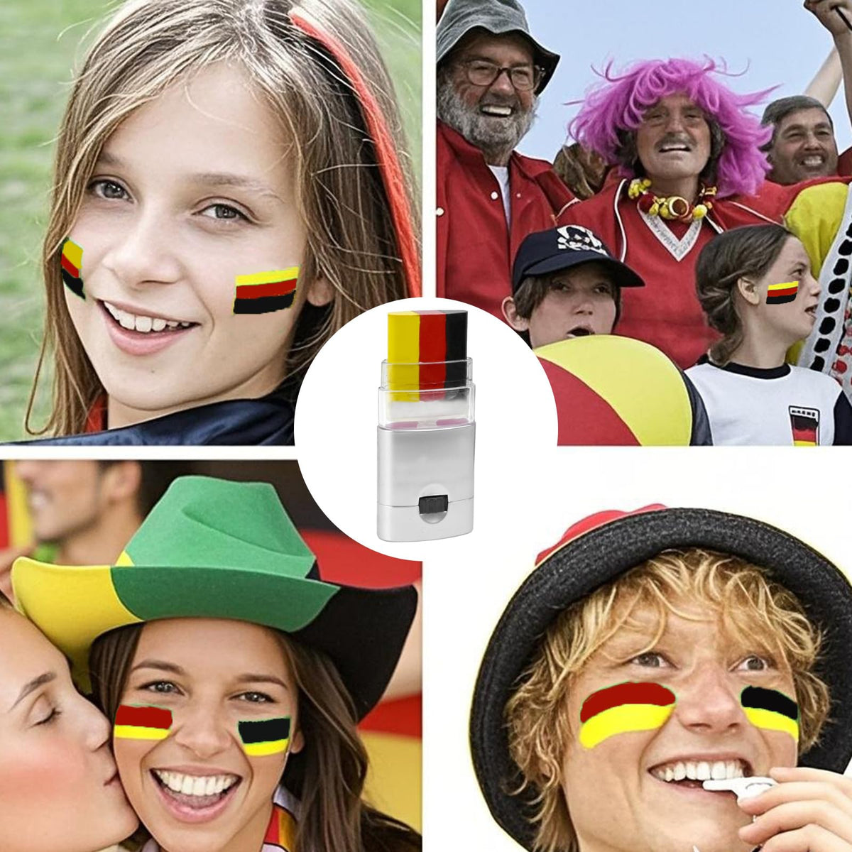 NoraGlaze 3 Color Flag Face Paint Stick – Waterproof Sweatproof Patriotic Crayons – Twist-Up Face Painting Stick for Football Fans National Events Easy Apply Skin Safe Long Lasting Colors