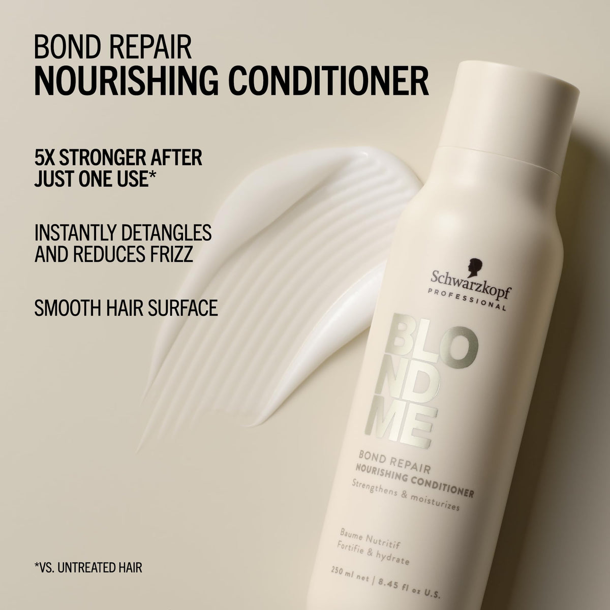 BlondMe Schwarzkopf Professional BLONDME Bond Repair Nourishing Conditioner Hair Conditioner With Lightweight Formula Almond Oil White Tea Deeply Nourishing Hydrating And Detangling 250 ml