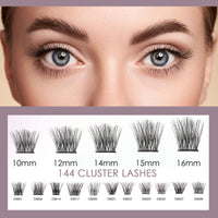 ocean pearl Ocean Pearl Cluster Lashes Kit 144PCS Individual Eyelashes 10-16mm DIY Lash Extension Kit with Strong Hold Eyelash Glue Natural Lash Clusters D Curl Eyelash Extension Kit with Bond and Glue-DM28