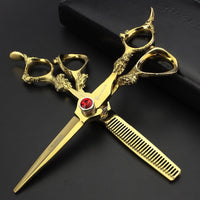 AXEMOORE 6 inch Hair Cutting Scissors Kit Gold Dragon Handle Thinning Shear Professional Salon Barber Shears Kit Texturizing Blending Hairdressing Shears for Men or Women(Scissor Set)