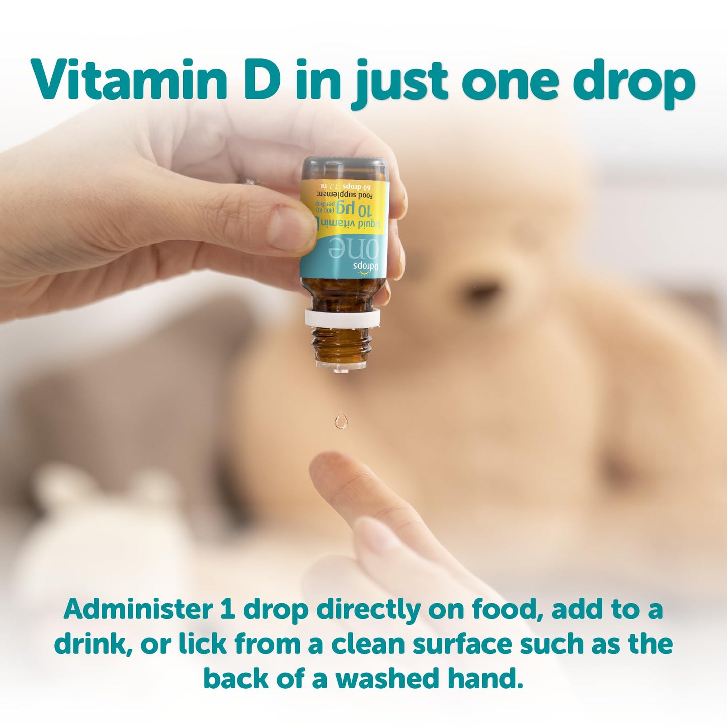 Ddrops One 10 µg 60 Drops - Daily Vitamin D3 Supplement for Kids & Adults. Support Bone Health & Immune System - No Large Capsules, No Preservatives, Non-GMO, Allergen-Friendly