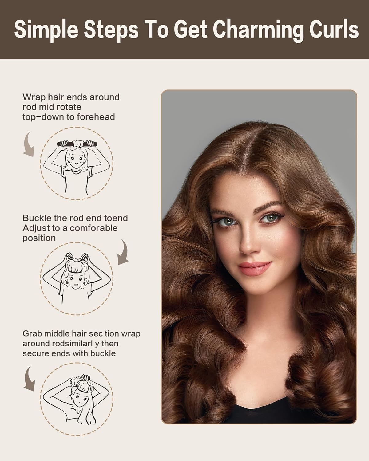 Seritant Heatless Hair Curler to Sleep in – No Heat Satin Heatless Curls Overnight Rods, Jumbo Large Foam Sponge Hair Rollers Curlers for Long Short Hair Volume Women Styling Tools (Brown)