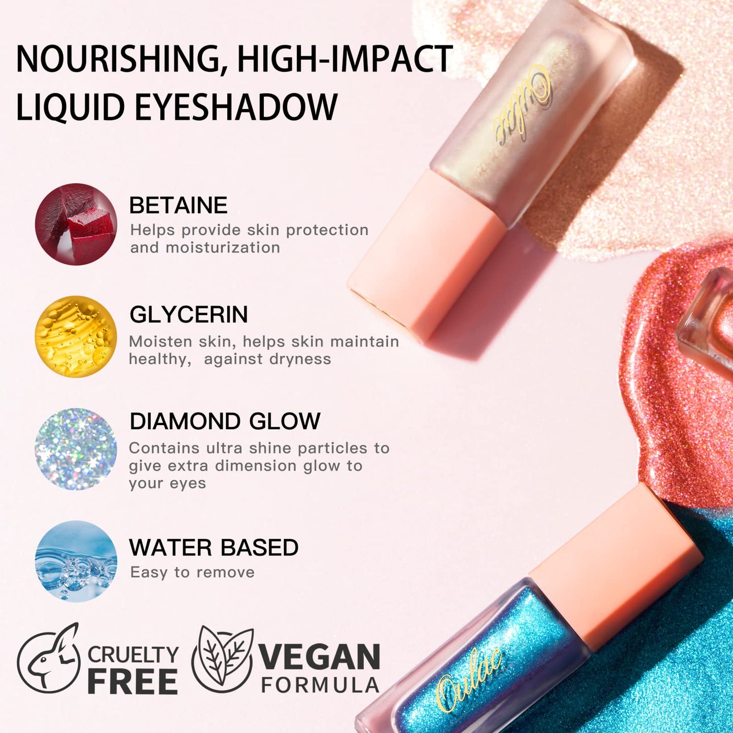 Oulac Liquid Glitter Eyeshadow - Metallic Baby Pink Eyeshadow Shimmer Eyeshadow & Eyeliner, Blendable Sparkly Eye Make-up, Crease Resistant, Non-Greasy, Vegan, Cruelty-Free, 5.4g, Pink Volt (15)