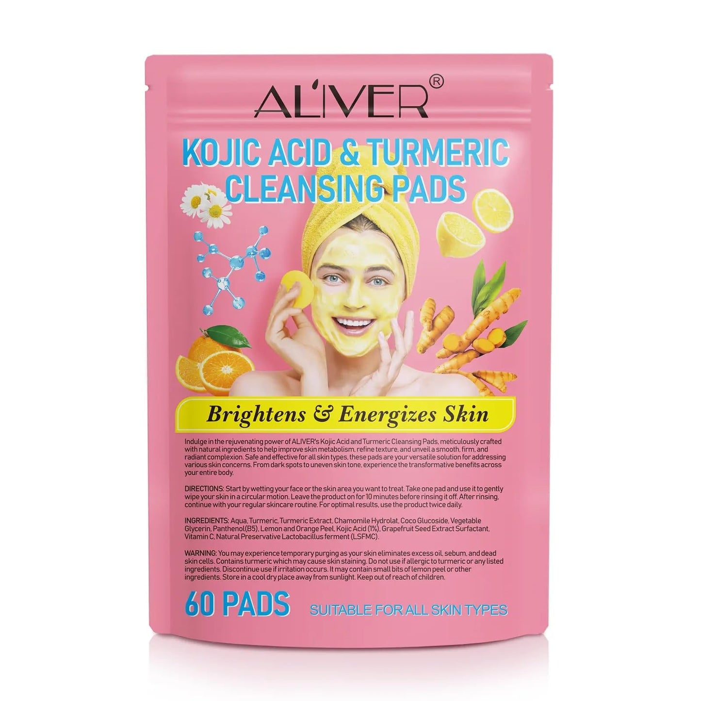 THE ISMA Kojic Acid and Turmeric Pads, 60pcs Turmeric Kojic Acid Cleansing Pads, Facial Sponges for Cleansing, Balance Skin Oil And Water,Gentle & Non-Irritating