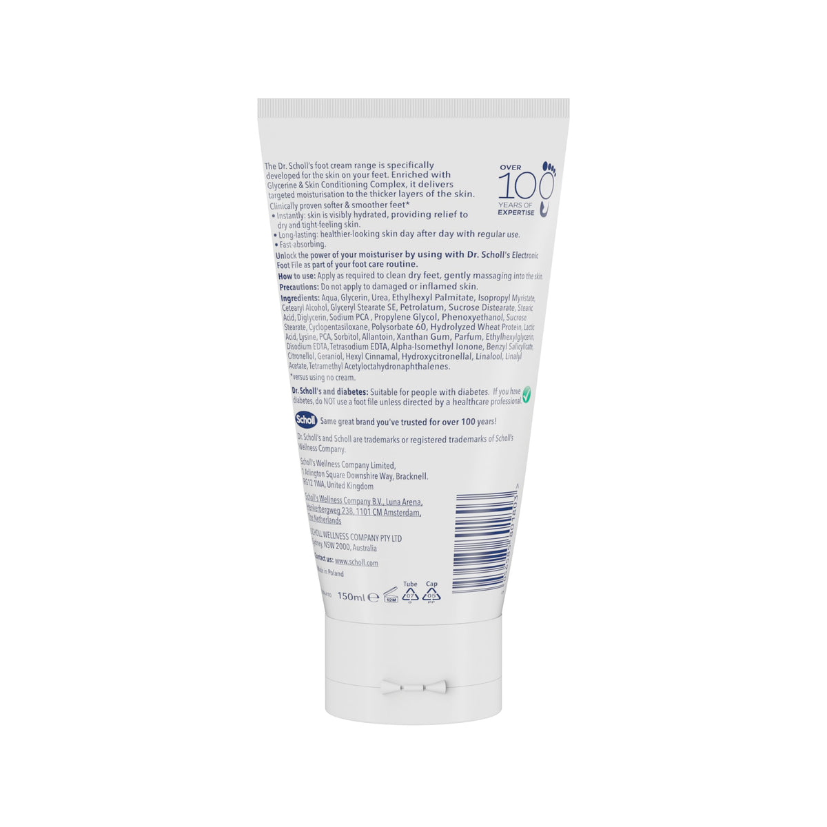 Dr. Scholl's ExpertCare Hydration Boost Daily Moisturiser Cream for Feet 150ml, Fast Absorbing Foot Cream, Enriched with Glycerine and Skin Conditioning Complex for Softer Smoother Feet