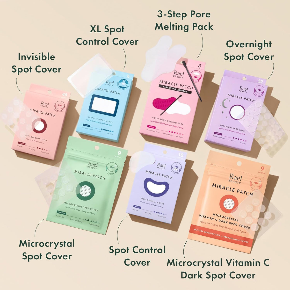 Rael Pimple Patches, Miracle Overnight Spot Cover - Korean Skincare, Hydrocolloid Acne Spot Patch, Thicker & Extra Adhesion, 3 Sizes (52 Count)