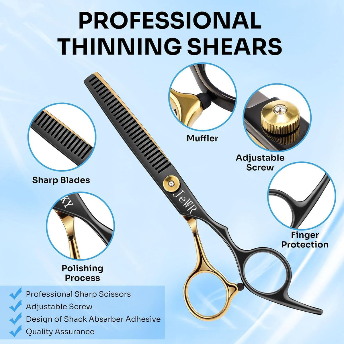JeWR Hairdressing Scissors, 15 Pcs Thinning Scissor Kit, Professional Hairdressing Scissors Kit with Protective Case, Extra Sharp and Precise for Hair and Beard for Hairdresser/Hairdresser/Beard