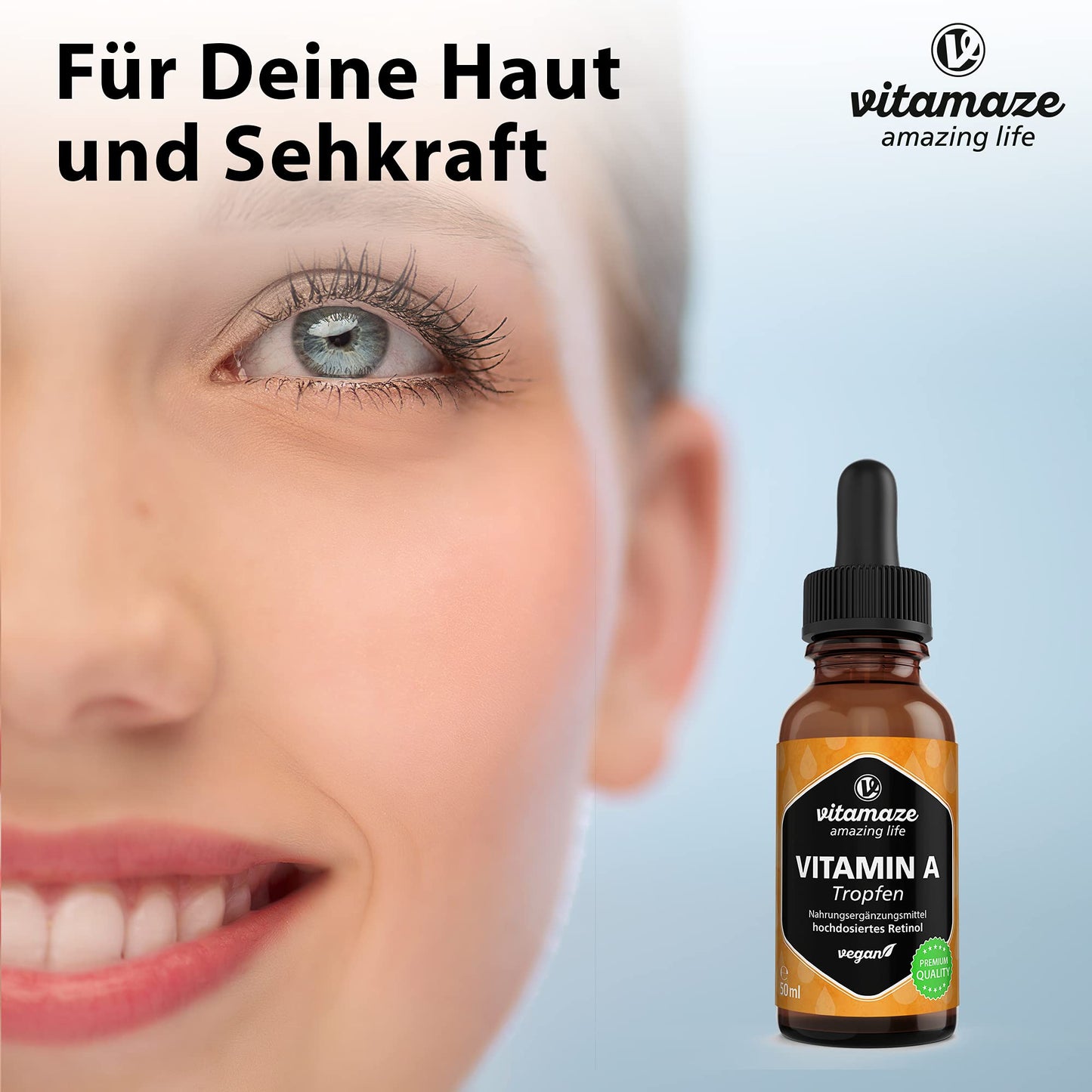 Vitamaze - amazing life Vitamin A Drops 5000 IU High Strength per Daily Dose, Retinol Liquid & Vegan, 50 ml (1700 Drops), Natural Food Supplement Without Additives, High Bioavailability