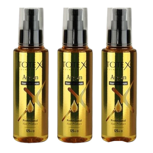 Totex Hair Argan Serum Oil 3x125ml | Hair Repair & Growth Treatment | Anti Frizz & Split Ends Control | Heat Protectant Smoothing Oil | Deep Hydration & Shine for Dry Damaged Hair