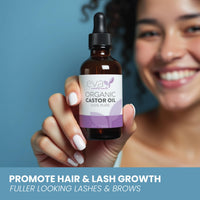 Eva Naturals Organic Castor Oil for Eyelashes, Eyebrows & Hair Growth - Cold Pressed Hexane Free - 100% Pure Oil for Skin Nails Lashes - Nourishes & Strengthens - Includes Mascara Kit & Brushes, 60ml