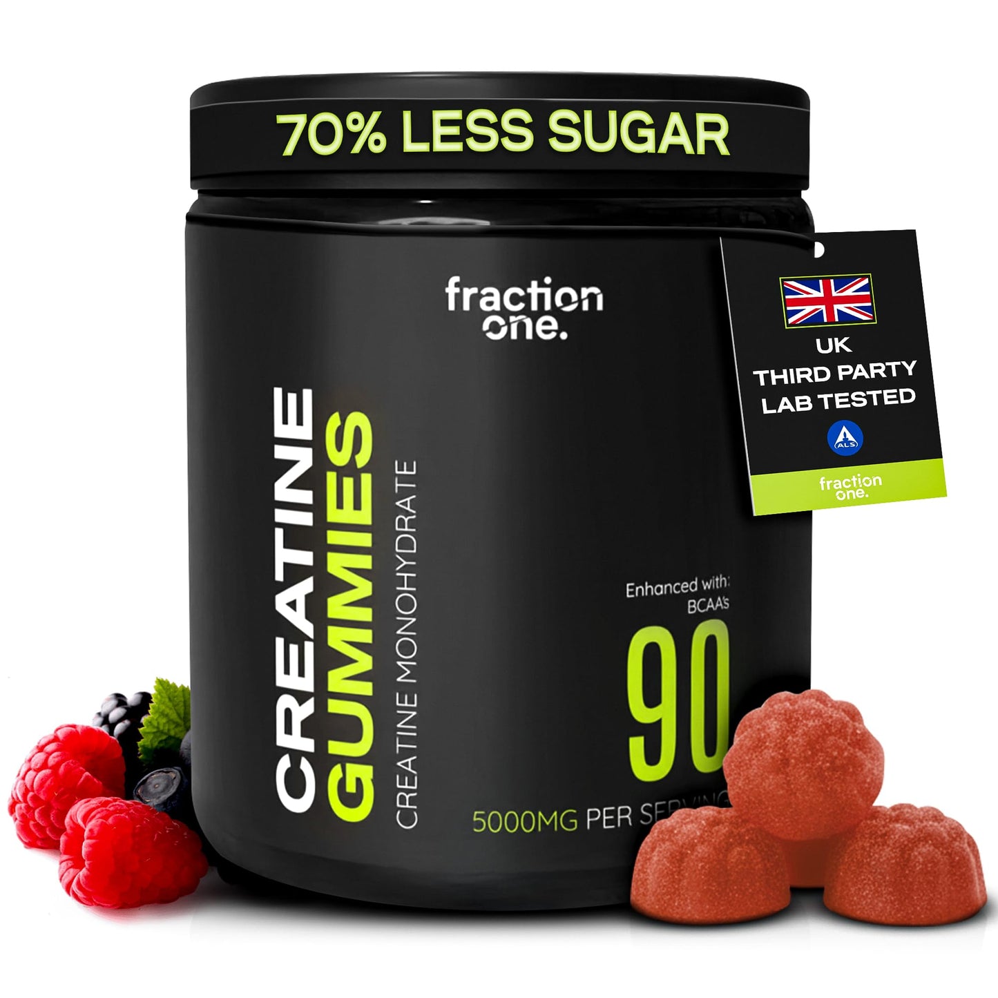 Fraction One Creatine Monohydrate 90 Gummies – Lab Verified, UK 3rd Party Tested, 30 Days Supply - 5000mg with BCAA’s per Serving, Pre-Workout Support, Muscle Recovery, Gym Supplement for Men/Women