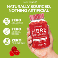 NKD Living High Fibre Inulin Gummies (60 Vegan Gummies) 5g of Fibre per Serving - with 1 Billion Live Cultures - Gut Health and Digestive System Support