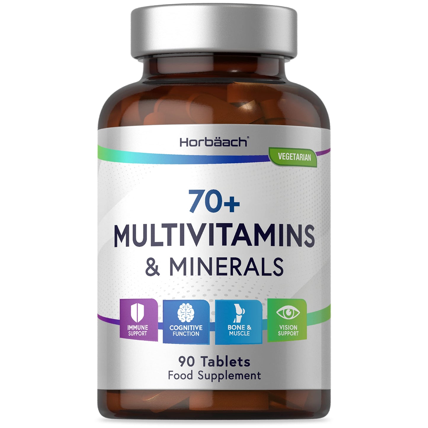 Horbäach Multivitamin 70 Plus Tablets | 90 Count | with Essential Vitamins and Minerals | for Men and Women Age 70+ | Vegetarian | by Horbaach