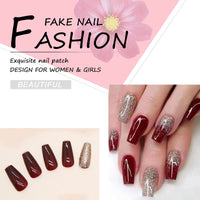 Ceboic 24Pcs Square False Nails Short, French Tip Stick on Nails Red Glitter Press on Nails, Fake Nails Set with Designs, Removable Acrylic Full Cover Glue-on Nails for Women Girls