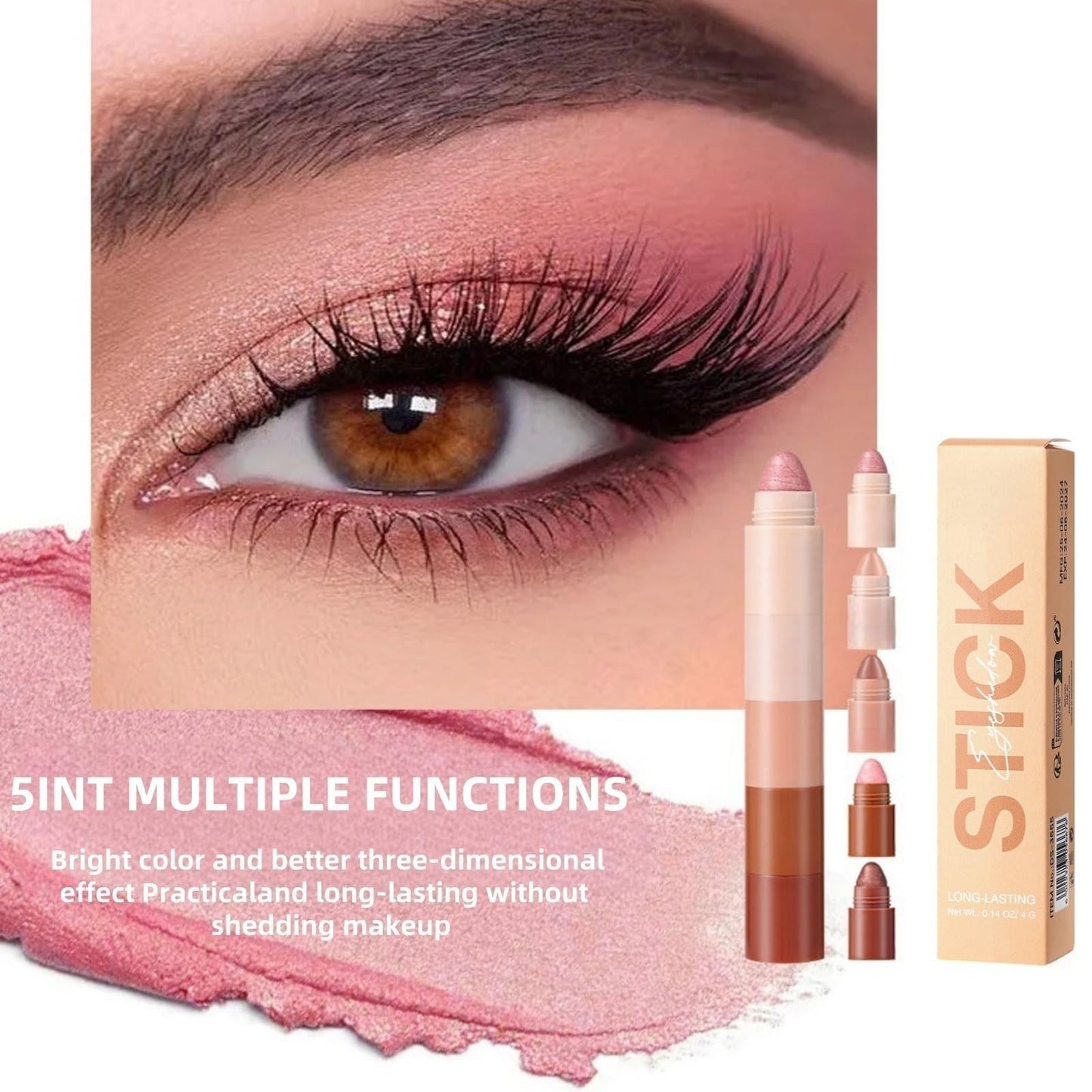 Eye Shadow Stick - 5-in-1 Velvet & Matte Makeup Eyeshadow Stick, Long-Lasting Creamy Formula, Eyeshadow Pencil Includes Shimmer & Matte Finishes for Effortless Glam, Easy to Carry Combination Design