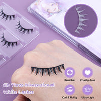 Klfoho Manga Lashes Natural Wet Look Wispy Spiky Lashes Anime Eyelashes Wispy Natural Lashes Extension Strip Japanese Style Fake Eye Lashes Handmade (Black White 3 Pairs)