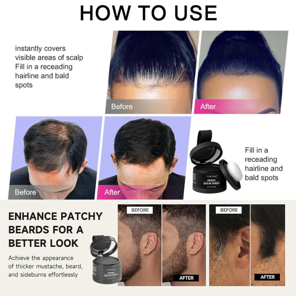 Fashion Base Hairline Enhancer - Root Touch Up Powder - Instantly Cover Gray Hair Roots - Thin Hair Powder (Dark Brown, 4g)
