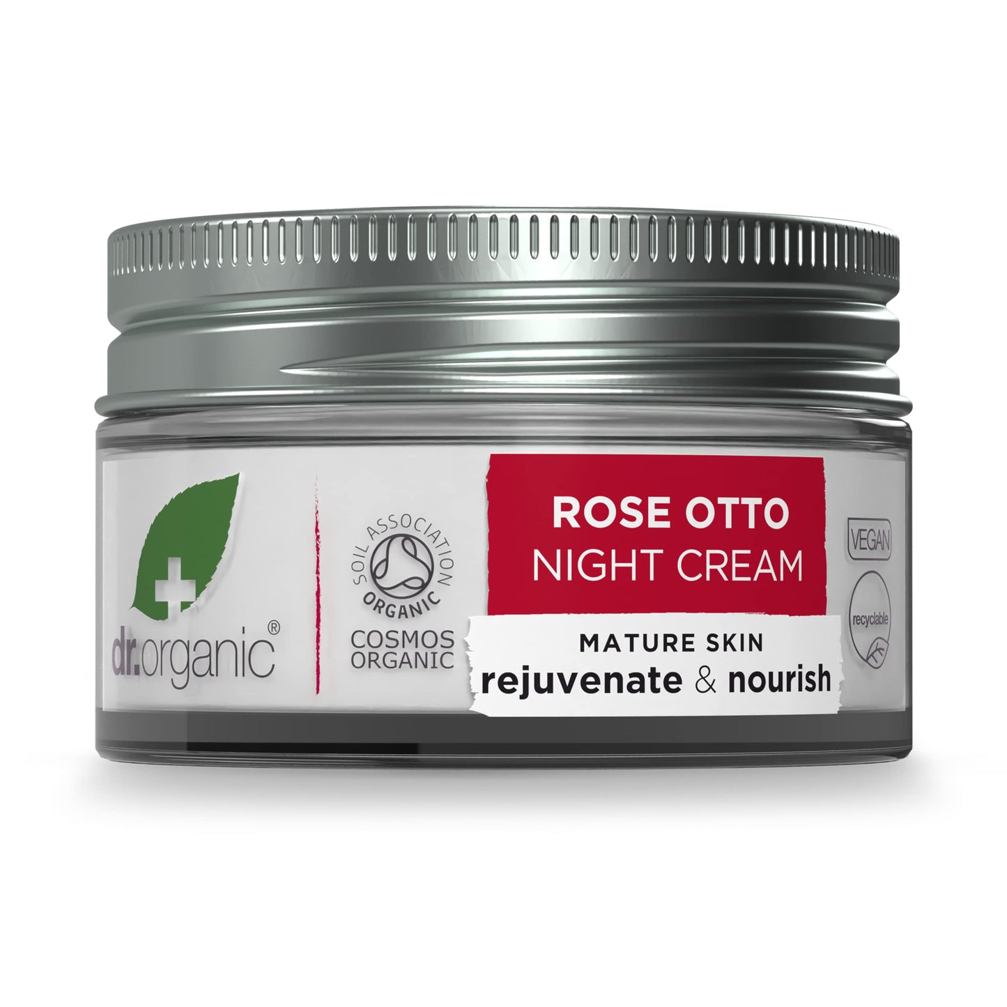 Dr. Organic Dr Organic Rose Otto Night Cream, Moisturising, Healthy-Aging, Wrinkles, Natural, Vegan, Cruelty-Free, Paraben & SLS-Free, Recycled & Recyclable, Certified Organic, 50ml, Packaging may vary