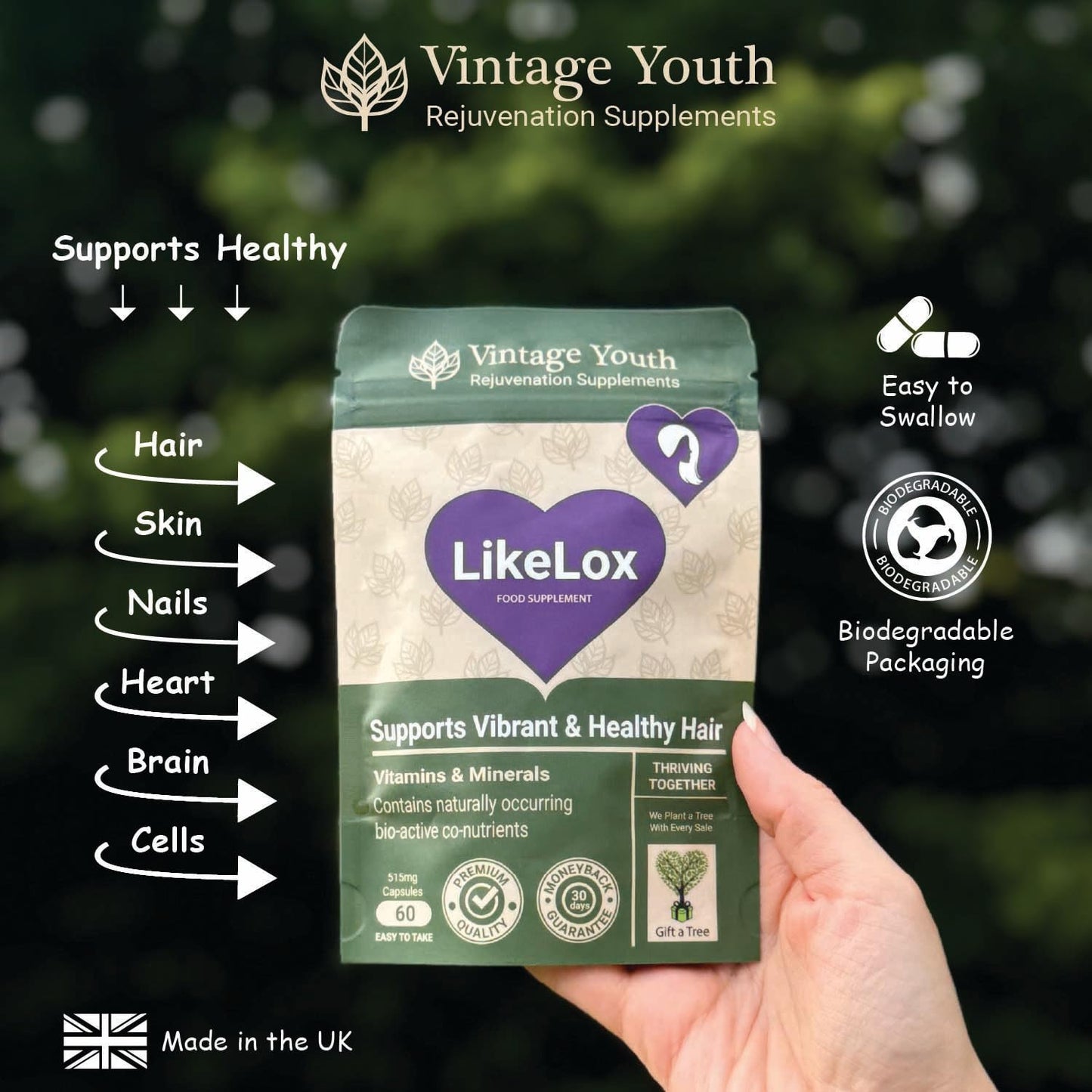 Vintage Youth LikeLox Premium Hair Care Supplement - Revitalises Hair, Strengthens Locks, Vitamins for Strong, Vibrant Hair