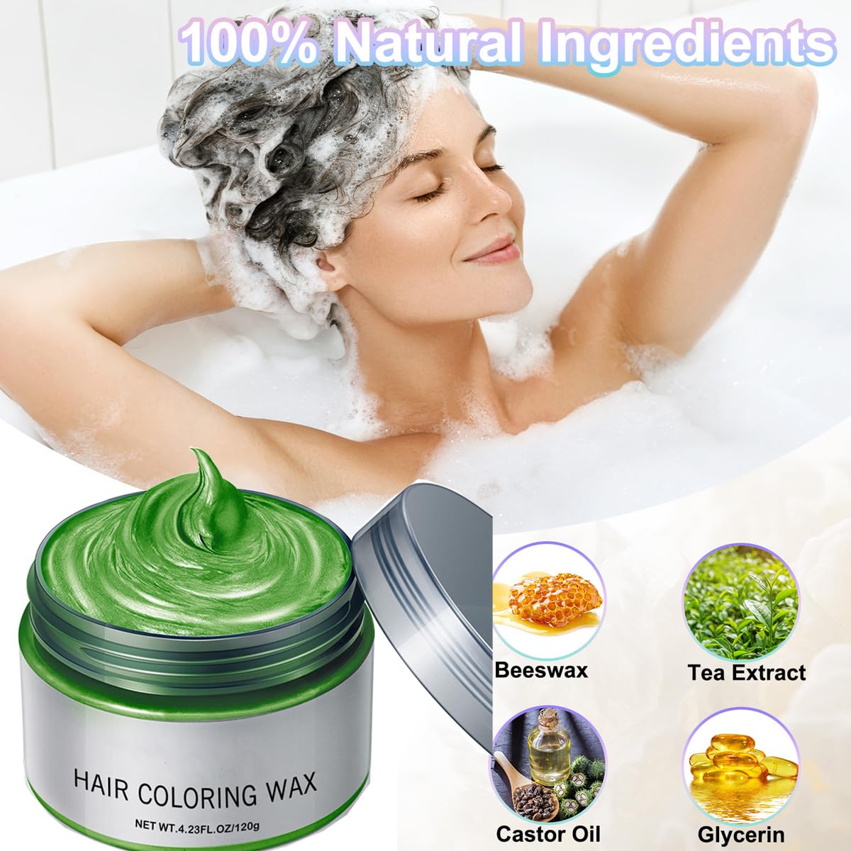 Pakivs Green Hair Colour Wax,Temporary Hair Dye,Instant Hairstyle Cream Dye,Disposable Coloring Mud Natural Matte Hairstyle for Party,Cosplay,Masquerade,Nightclub,Halloween